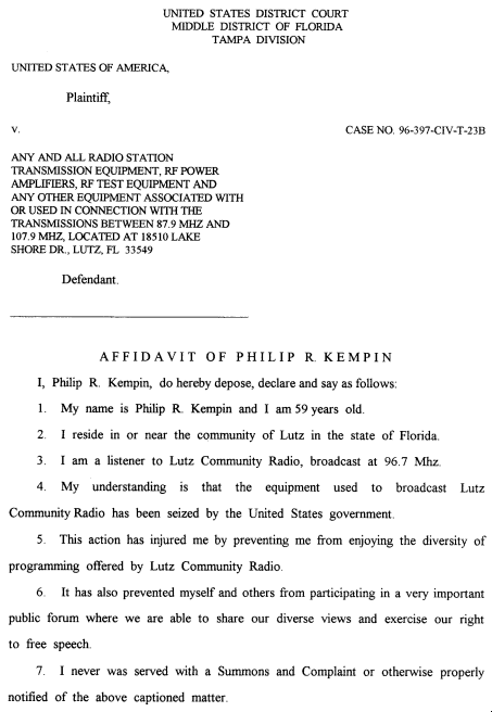 Kempin Affidavit Page One